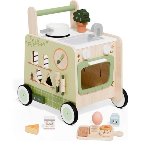 Green Baby Walker 6-in-1 Activity Center with Kitchen Shape Sorter Gears